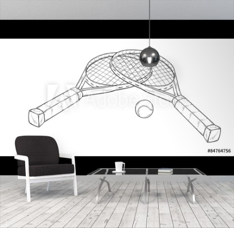Image de Two tennis racquets and ball sketch